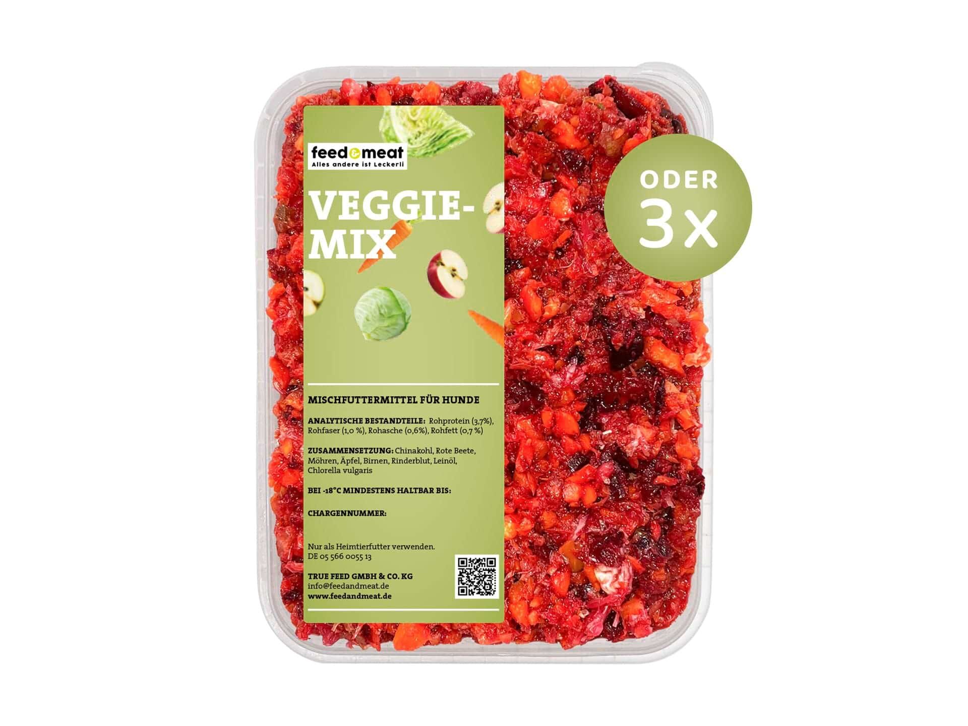 3x feed&meat veggiemix Barfmix für Hunde mit Obst und Gemüse