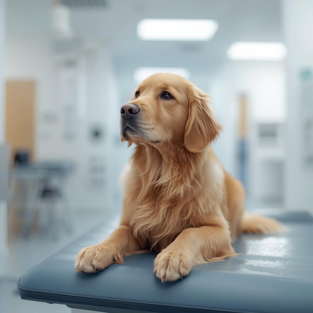 Golden Retriever auf Arztmatte