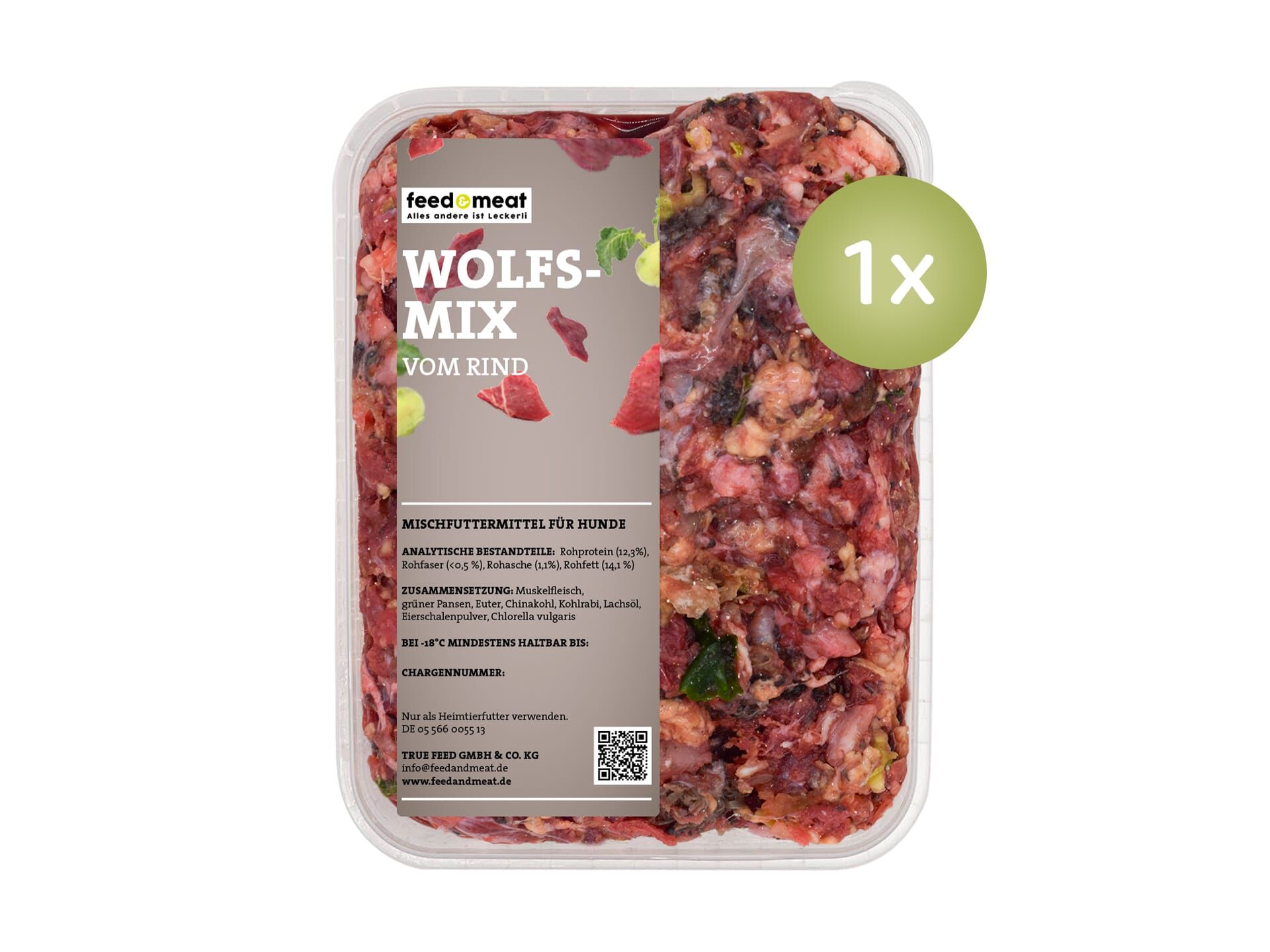 1x feedandmeat Wolfsmix mit Chinakohl und Rindfleisch für Hunde zum Barfen in der Schale