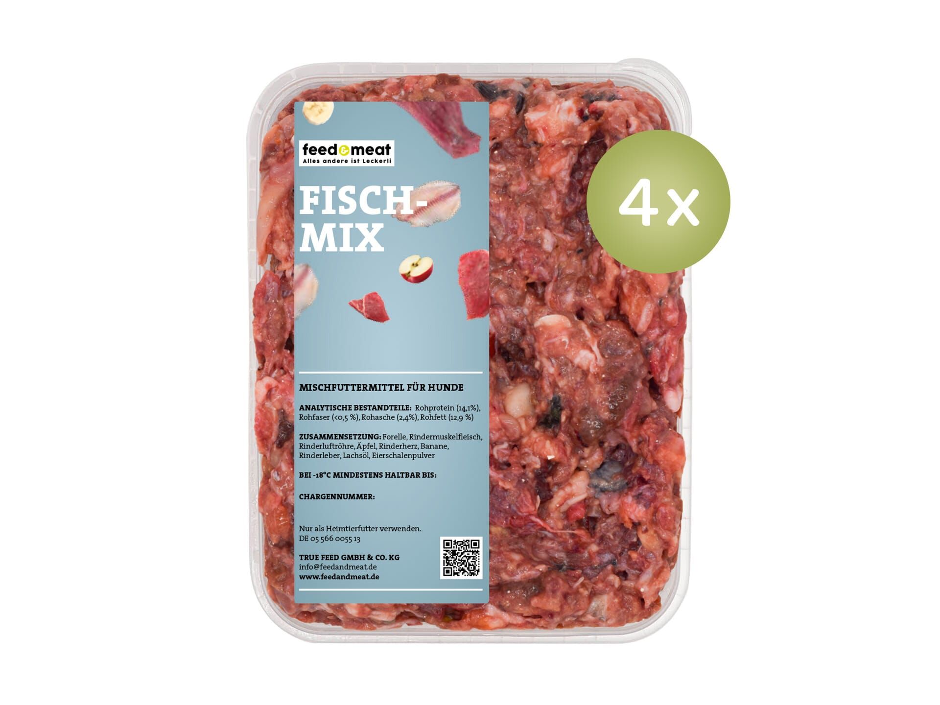 4x feed&meat Fischmix Barf für Hunde mit Rind und Forelle