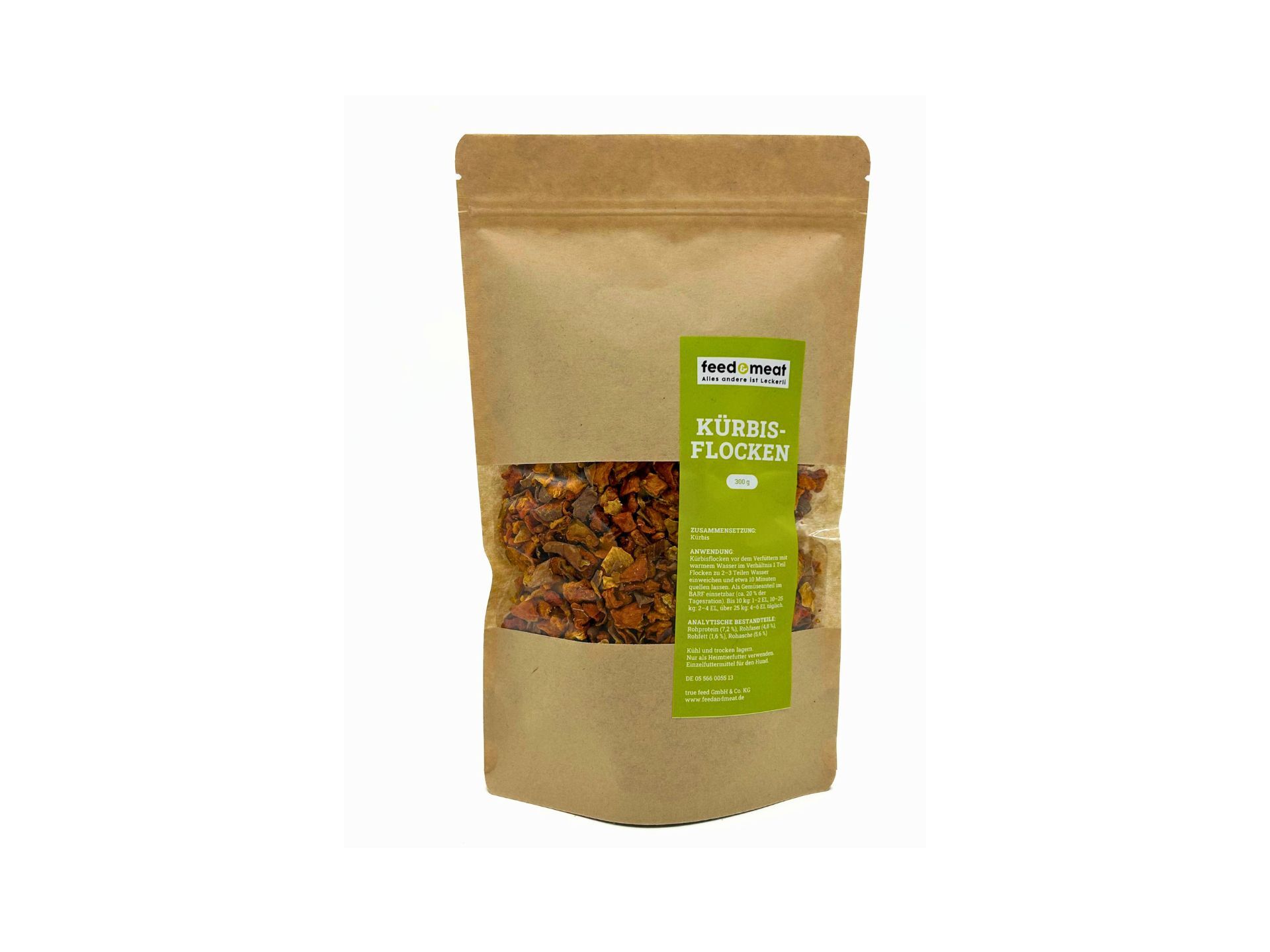 Barf kuerbisflocken fuer Hunde 300g im Kraftbeutel