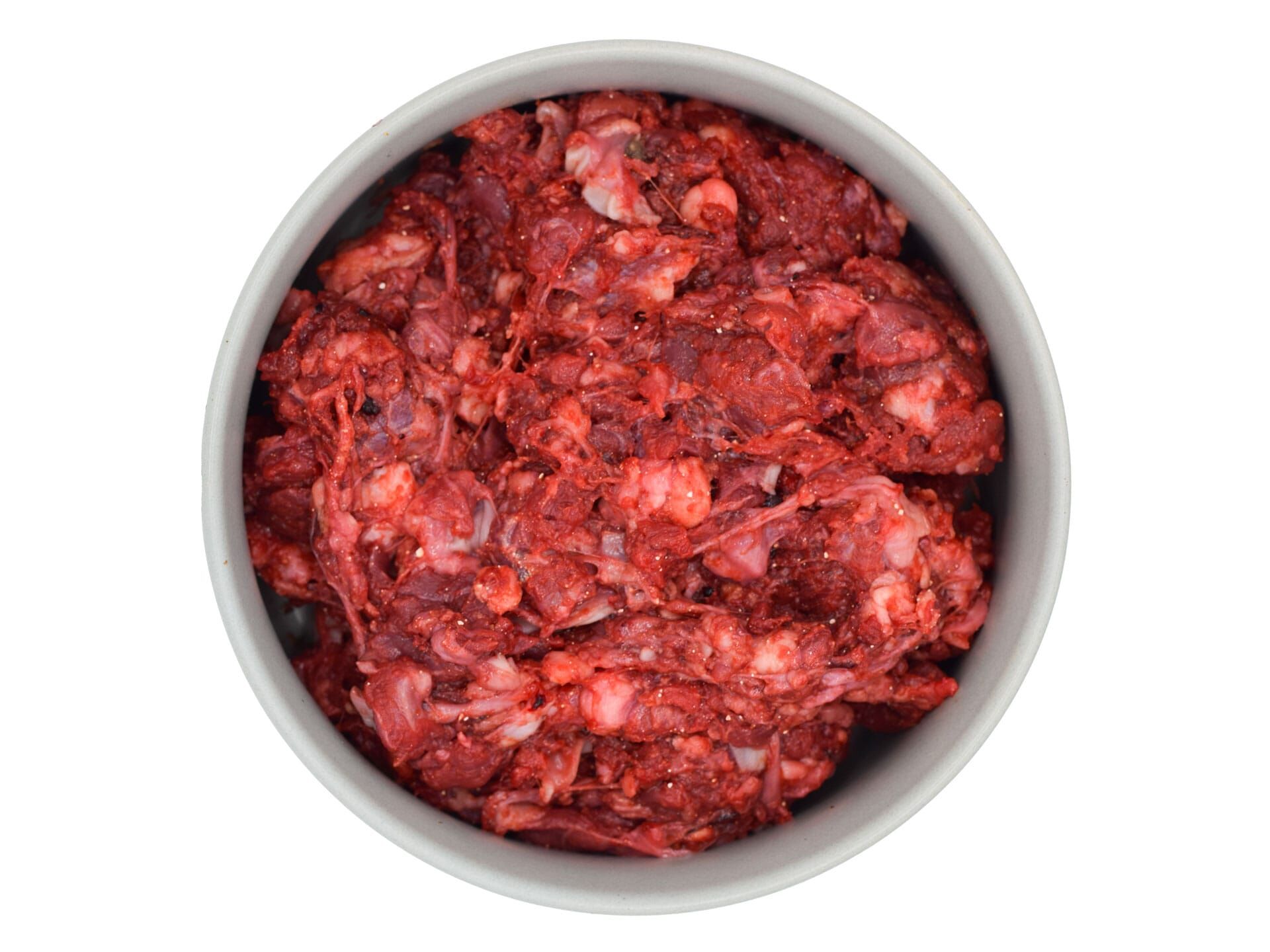 Barf Muskelmix vom Rind feedandmeat Hundefutter im grauen Napf