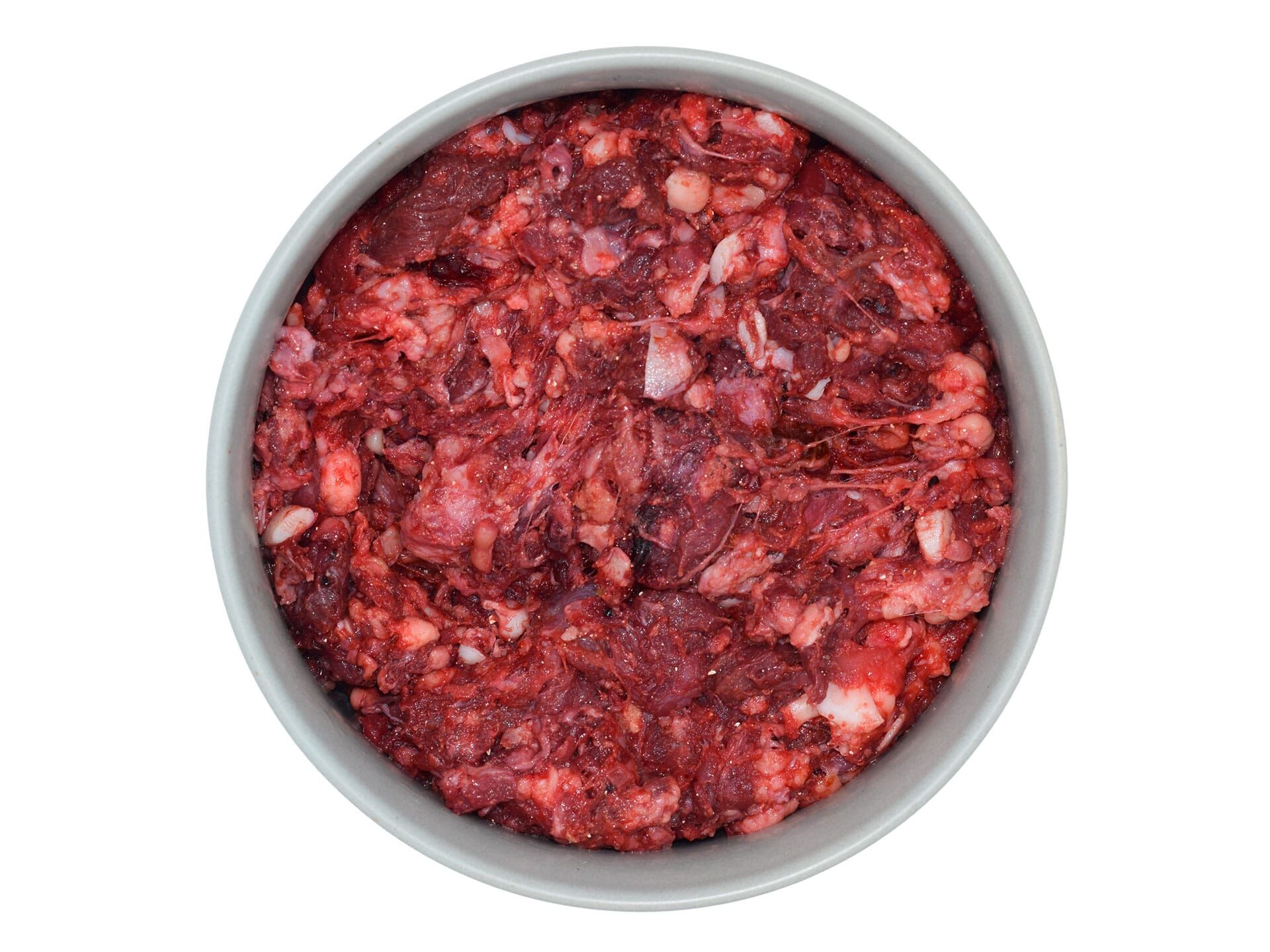 feedandmeat Kaumix Barfhundefutter im grauen Napf