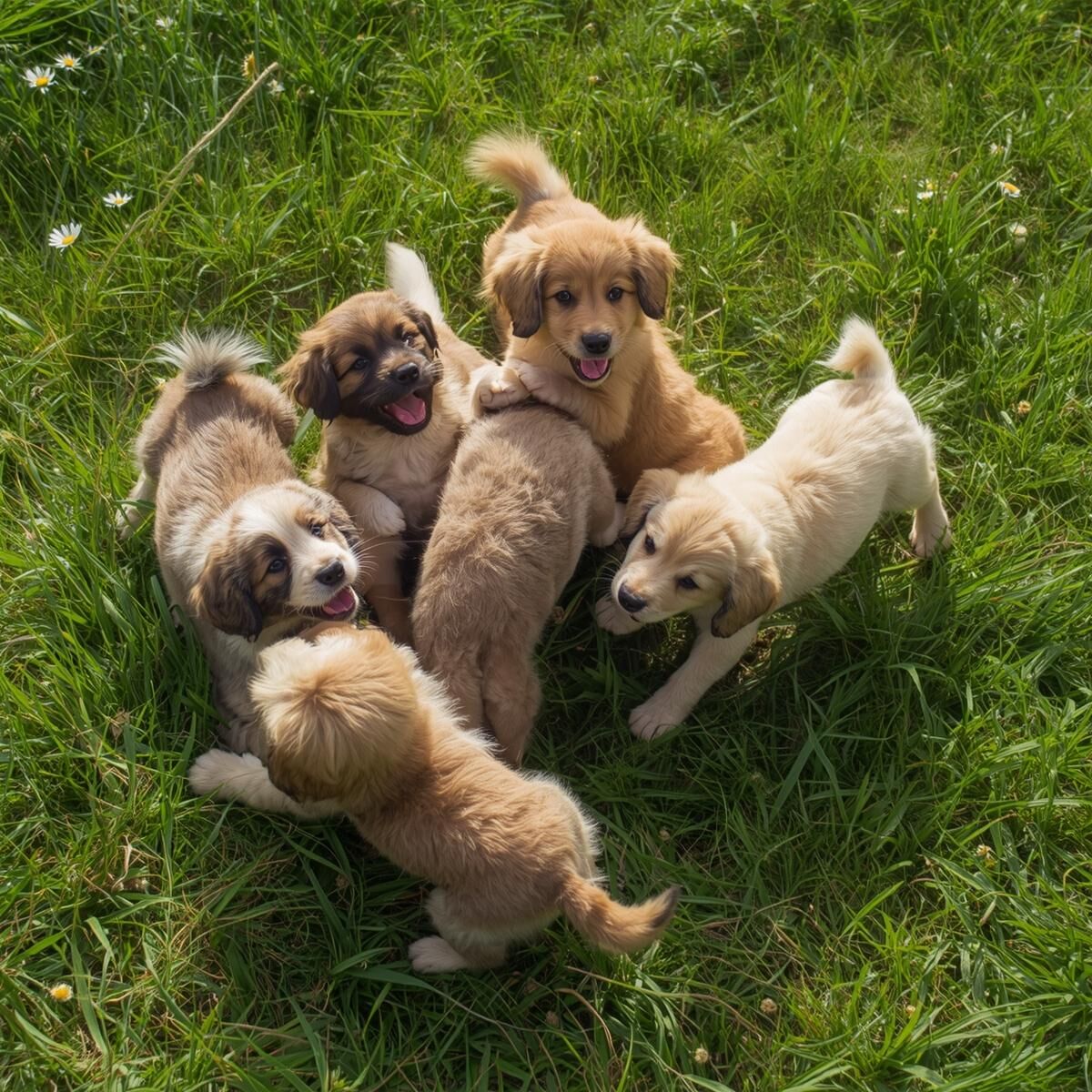 Welpen beim Spielen im Garten