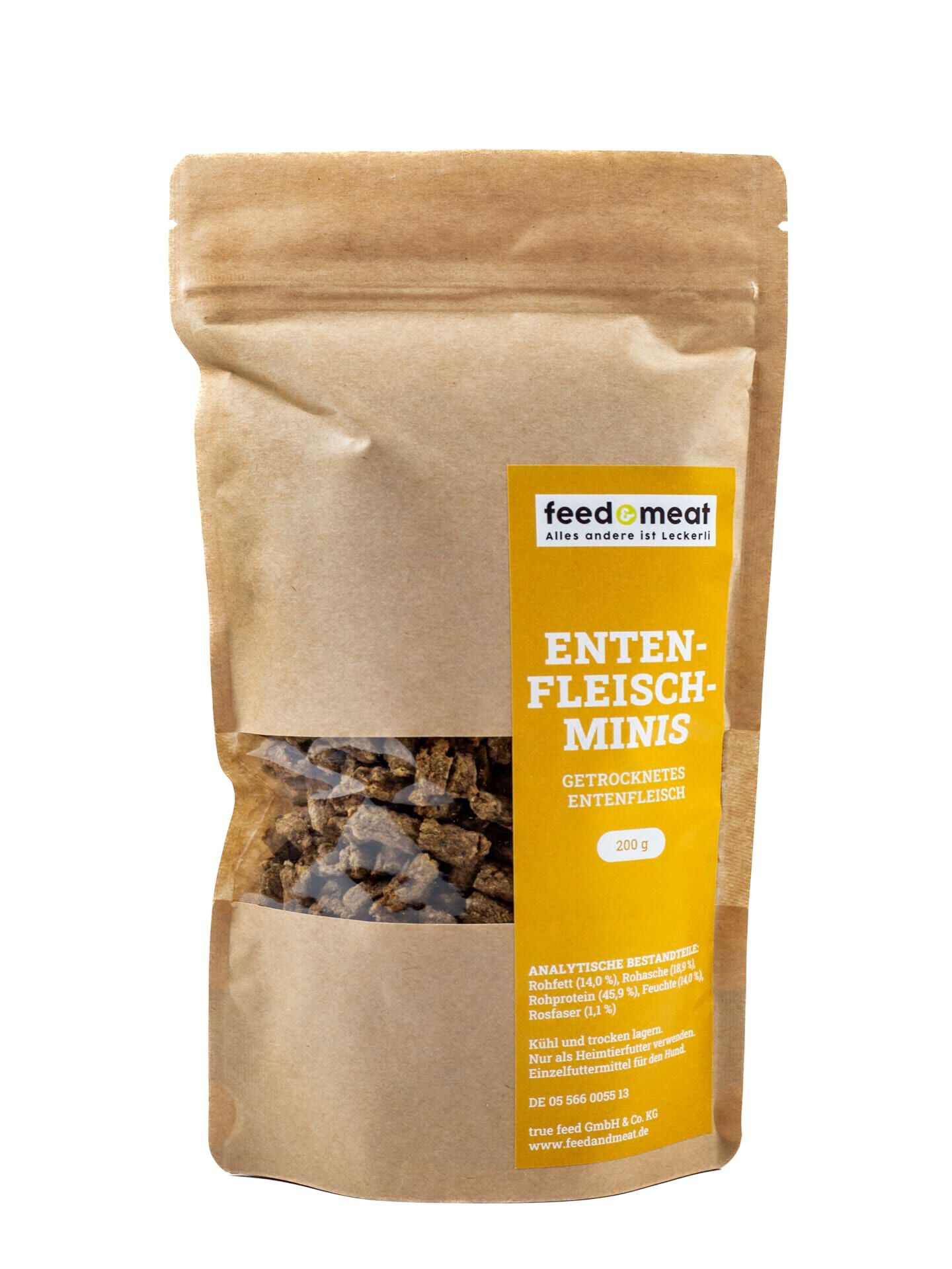 feed&meat Entenfleishc-Minis ohne Getreide Snack für Hunde 