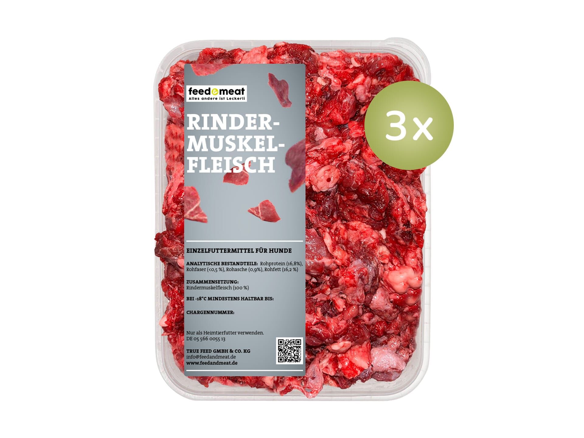 3x feed&meat rindermuskelfleisch Barffutter für Hunde