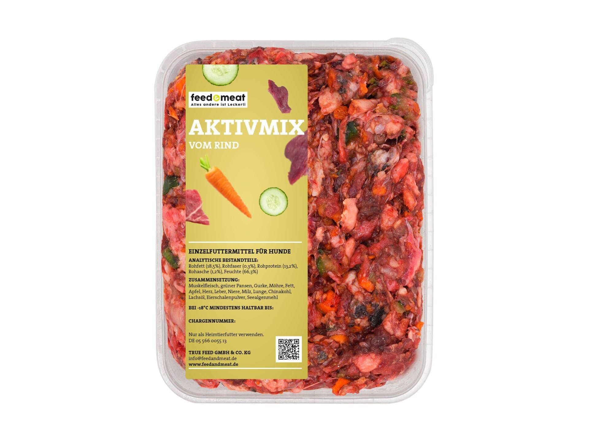 feedandmeat-barf-aktivmix-vom-rind Barf Aktivmix vom Rind für sportliche Hunde mit Lachsöl in der Schale