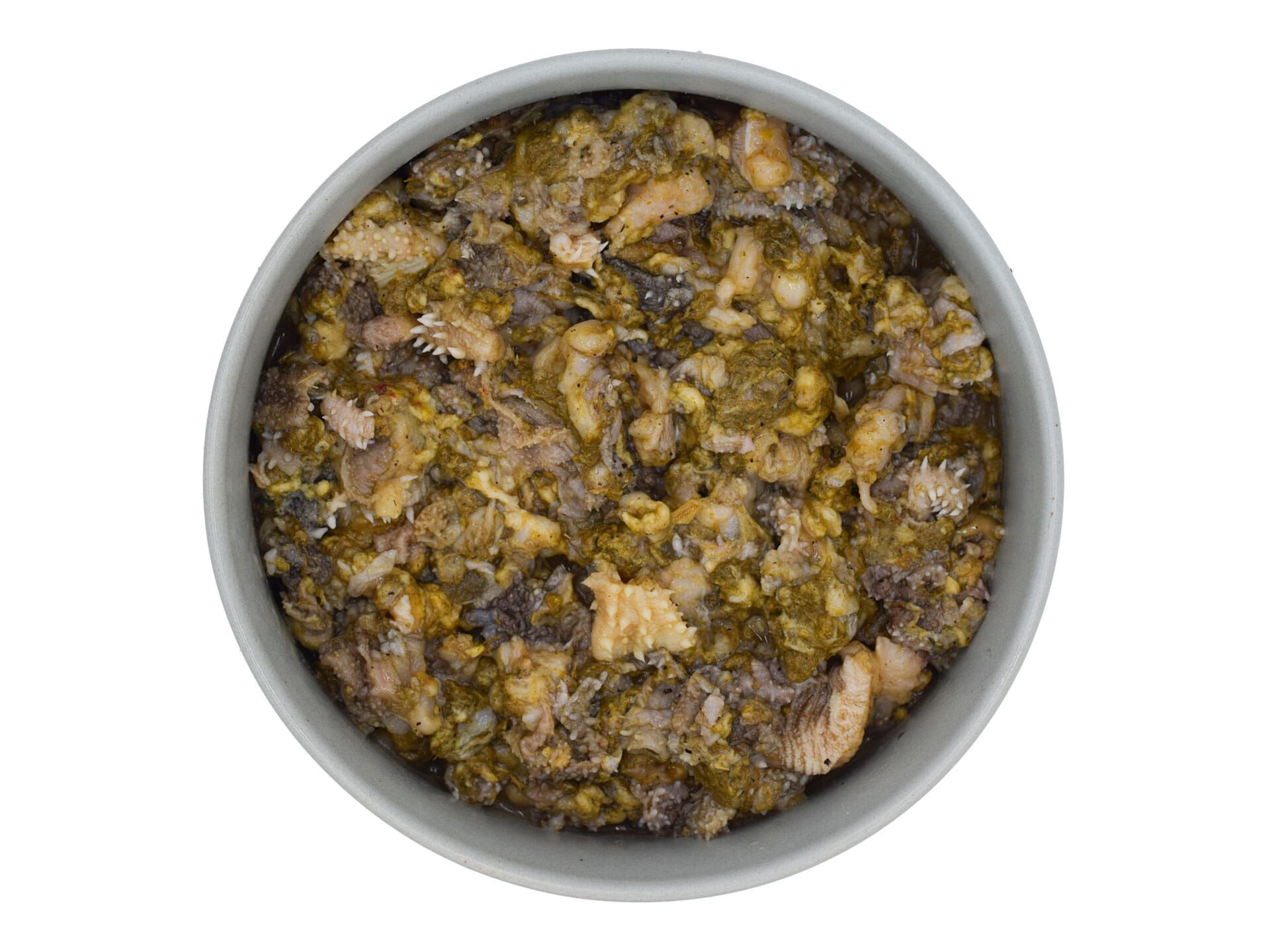 feedandmeat grüner Blättermagen für Hunde gewolft im Napf