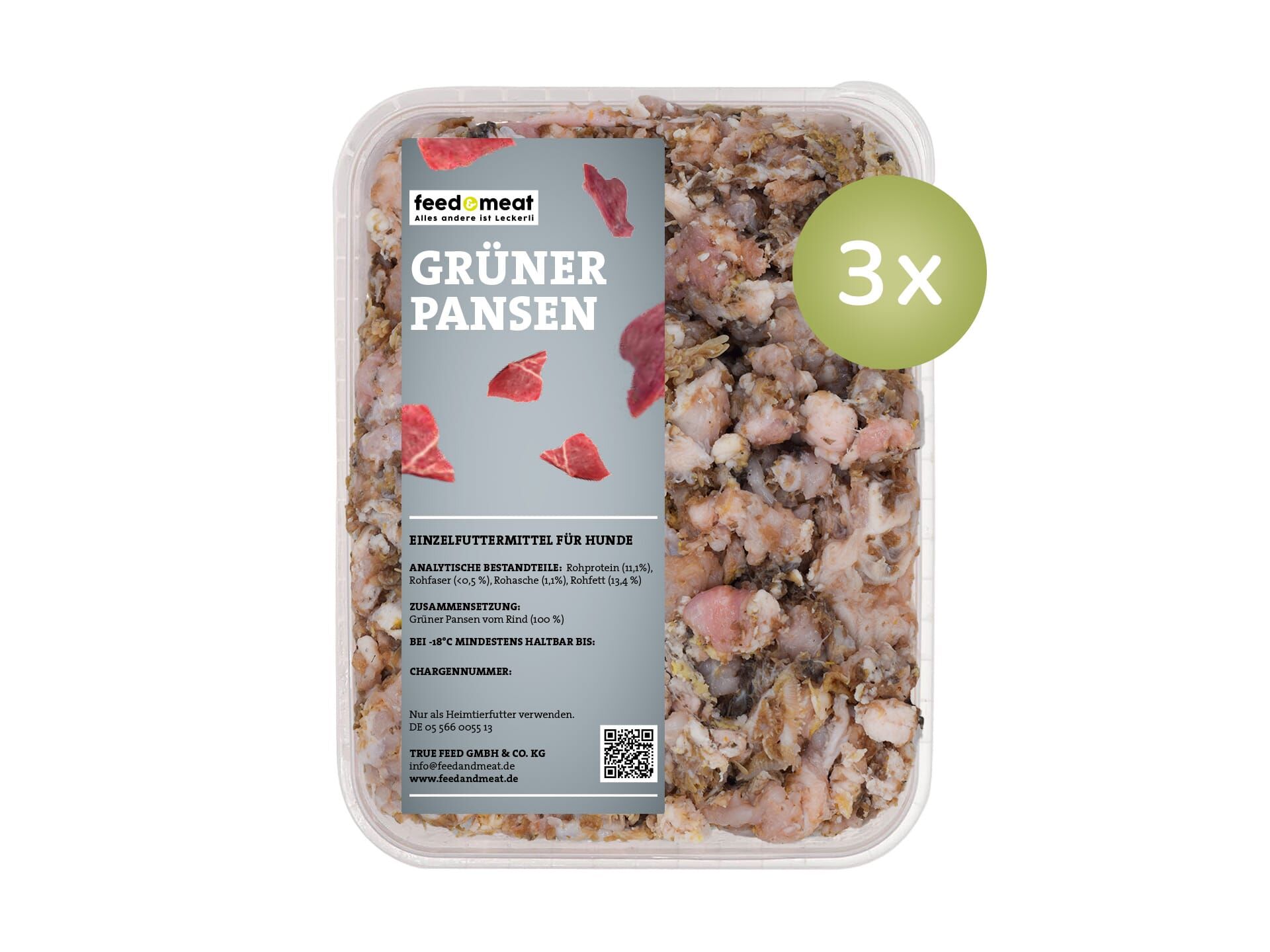 3x grüner Pansen vom rind Barffutter für Hunde